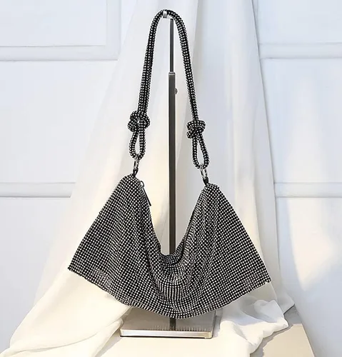 Miniatura 2 de UMREN Bolsos Hobo con diamantes de imitación para mujer, elegante bolso de noche de cristal brillante para fiesta, club, boda