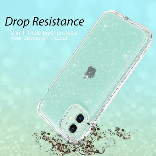Miniatura 5 de Funda protectora completa con purpurina cristalina para iPhone 11 híbrido 3 en 1, resistente a prueba de golpes, para mujeres y niñas, transparente