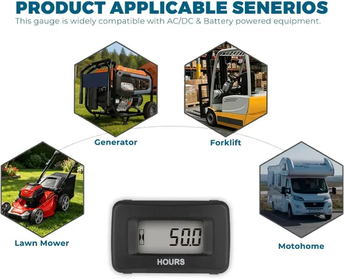 Miniatura 9 de Runleader Kit de medidor de horas LCD digital, AC/DC 5V a 277V, uso para cortacésped ZTR, generador de tractor, carrito de golf, club, coche