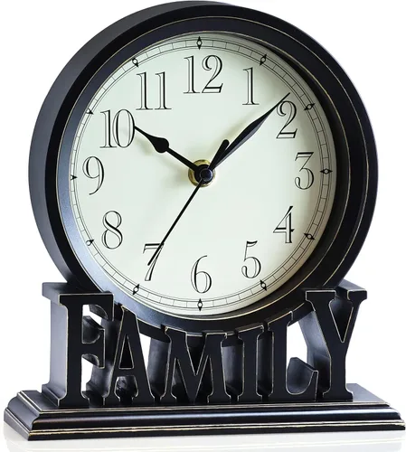 AYRELY® Reloj de mesa de 6.5 pulgadas, reloj de escritorio familiar vintage sin tictac, relojes de repisa retro para sala de estar, dormitorio, Negro
