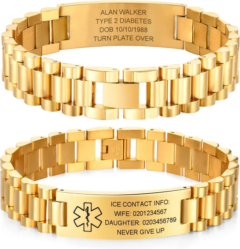 Miniatura 14 de Gamtic Pulsera personalizada de alerta médica personalizable, pulsera de identificación de emergencia, estilo pulsera, pulseras de alerta grabadas