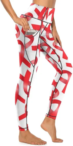 Miniatura 4 de Aids Day Awareness Red Ribbon Women's Yoga Pants High Waist Leggings with Pockets Gym Workout Tights