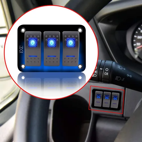 Miniatura 7 de FXC Panel de Interruptor Basculante de Aluminio 3 Bandas Interruptores de Palanca 5 Pines ENCENDIDO/APAGADO 2 LED Retroiluminado para Barco Coche 3