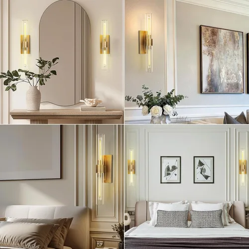 Miniatura 7 de Apliques de pared modernos de latón y vidrio, luces de tocador de 24 pulgadas para baño, 2 luces, aplique de pared lineal horizontal o vertical