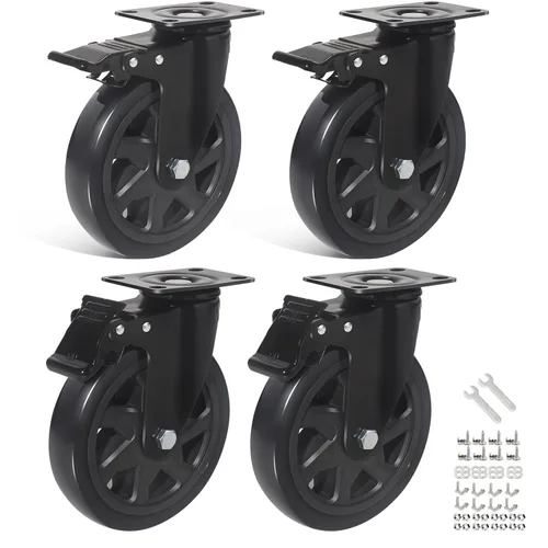 Ruedas giratorias de 6 pulgadas, juego de 4 ruedas, ruedas resistentes con freno de 3000 libras, ruedas giratorias con placa superior, ruedas
