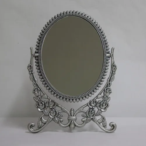 Miniatura 9 de SEHAMANO - Espejo de mesa de maquillaje con patrón de rosas en relieve, espejo decorativo ovalado, marco de metal giratorio de doble cara