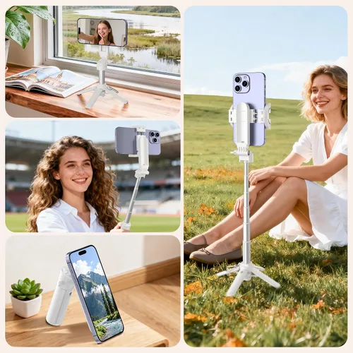 Miniatura 8 de Mini palo magnético para selfie para iPhone, trípode portátil 4 en 1 de tamaño de bolsillo para iPhone MagSafe/Android con control remoto/luces