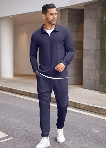 Miniatura 2 de COOFANDY Conjunto deportivo deportivo de 2 piezas para hombre, con cremallera de un cuarto