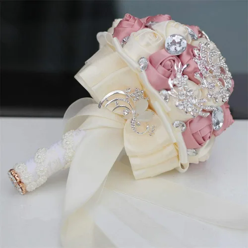 Miniatura 3 de Ramo de broche para novia pequeña, ramo de boda, ramo de rosas de satén para niña, hecho a medida, ramo floral de boda, arreglo de centro de mesa