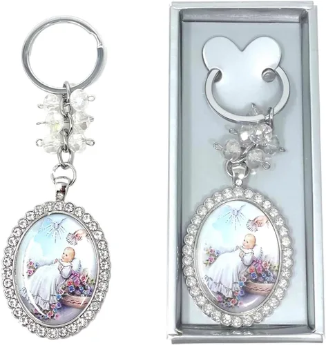 12 llaveros de diamantes con diseño de bautizo para bebés, niños y niñas, recuerdos de bautizo, regalo para invitados, recuerdos de bautizo, plateado