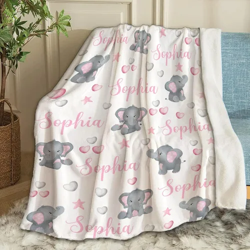 Miniatura 37 de Manta de bebé personalizada con nombre, manta personalizada con nombre de elefante, regalos para recién nacidos, mantas súper suaves para cama