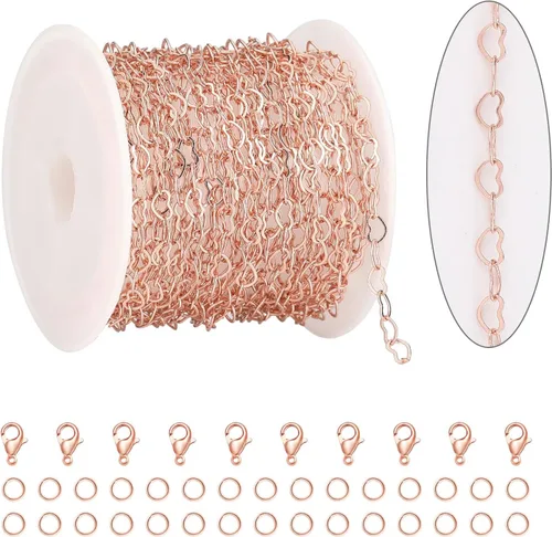 Miniatura 9 de KYUNHOO Cadenas de corazón chapadas en oro de 18 quilates de 16.4 ft de latón macizo a granel, cadena de collar de corazón para mujer, pulsera