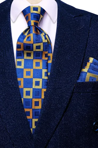 Miniatura 289 de Hi-Tie Corbata clásica de cachemira para hombre con pañuelo y gemelos a cuadros