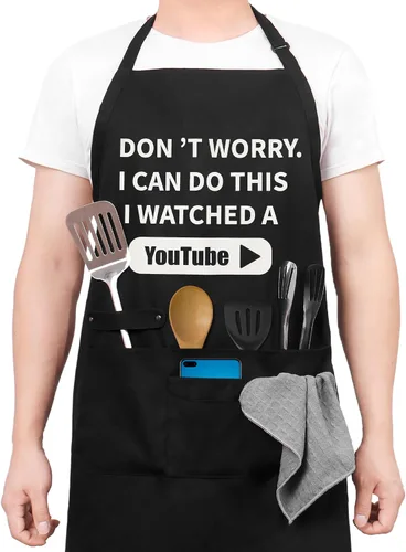 Divertido delantal de chef de cocina con bolsillos, delantales de trabajo de cocina para barbacoa, regalos creativos de cumpleaños para papá Don't