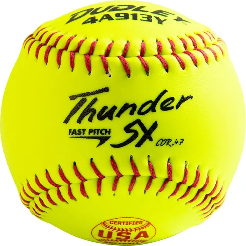 Miniatura 11 de Dudley Fastpitch Softballs Official USAB, USSSA, & NFHS Multiple 12 Count Options NFHS - Thunder Heat - Funda de piel amarilla de 12