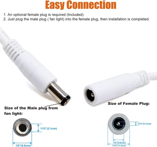 Miniatura 6 de Facon Combo de luz de ventilador de 12 V CC para caravana emergente, interruptor independiente, cable extensible de 2 velocidades con enchufe macho
