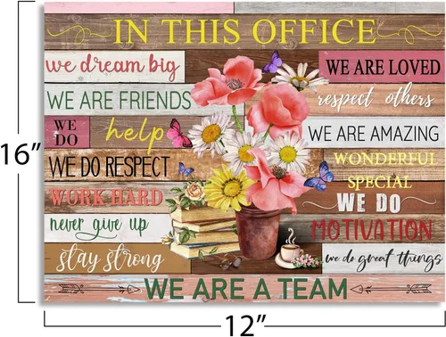 Miniatura 2 de SOOTHAN Arte de pared motivacional estético para oficina, mujeres, frases inspiradoras, lienzo, flores rústicas, libros, cuadro enmarcado