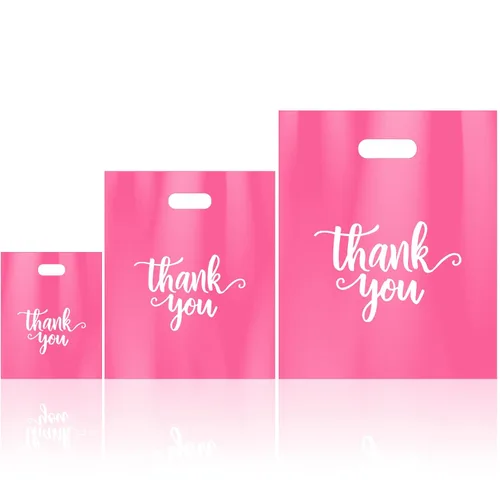 Eersida 200 bolsas de plástico rosadas con asas troqueladas, bolsas de plástico para mercancías para compras, paquete de compras al por menor,