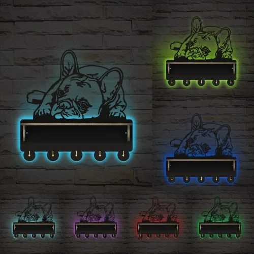 Miniatura 3 de The Geeky Days Soporte luminoso para medallas de Bulldog Francés, colgador de trofeos con estante de exhibición, letrero de luz de neón que brilla