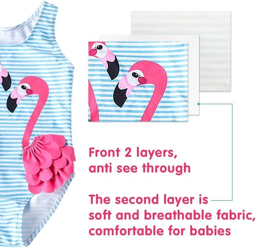 Miniatura 2 de Traje de baño de una pieza para bebé niña, traje de baño de flamenco para bebé, traje de baño de traje de baño con protección contra erupciones 1