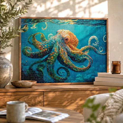 Miniatura 3 de Cross & Glory Rompecabezas de 1000 piezas para adultos Odisea de pulpo azul profundo Rompecabezas de pulpo oceánico para adultos Desafiante
