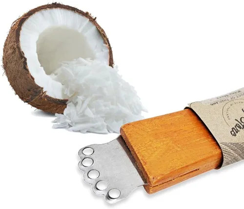 Miniatura 2 de WitnyStore Rallador de coco con mango de madera de 2 cuchillas de 6¾ pulgadas de largo, herramienta de cocina de estilo tradicional tailandés