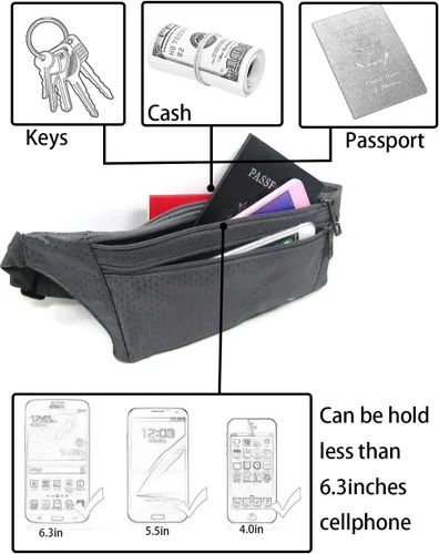 Miniatura 66 de Bolsa de cintura ultrafino con ranuras c/visualización para tarjeta de crédito, para deportes, aire libre, correr, caminar, viajes.