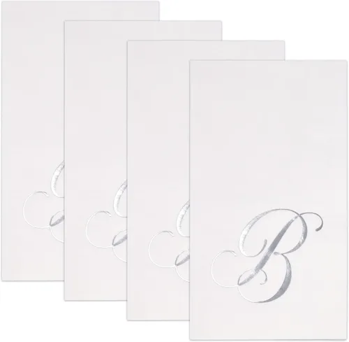 Miniatura 5 de Gift Boutique - 100 servilletas de invitados con monograma plateado en blanco, paquete de papel desechable con la letra B, elegante servilleta
