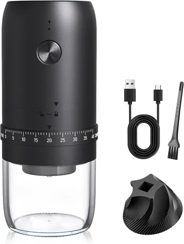 Molinillo eléctrico portátil de granos de café, rebabas cónicas de cerámica mejoradas con 40 niveles externos ajustables finos a ajustes gruesos,