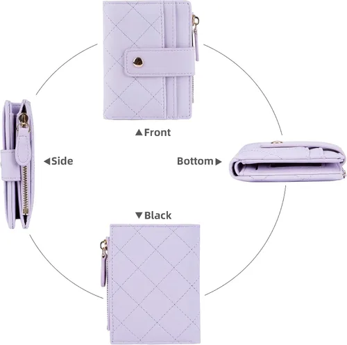 Miniatura 10 de Cartera de cuero para mujer, pequeña, compacta, plegable, con bolsillo para monedas con cremallera
