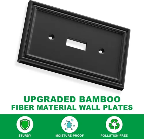 Miniatura 2 de Placa Decorativa Moderna Negra para Interruptor de Luz, Cubiertas de Tomacorriente Decorativas, Placas de Interruptor Basculante, Material de Fibra