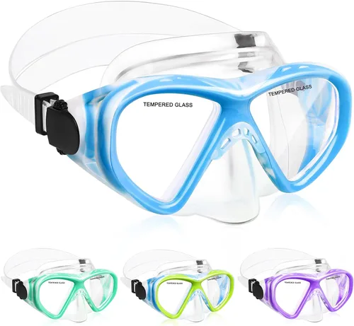 ACQCES Gafas de natación para niños, máscara de buceo para niños y niñas de 5 a 15 años, gafas de natación antivaho de dos colores con cubierta para