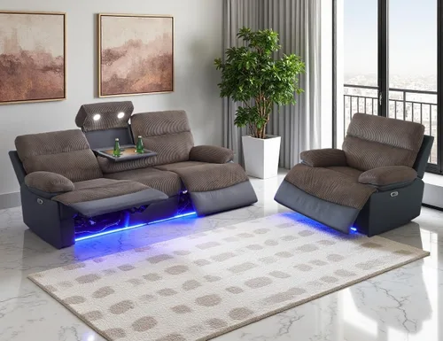 Miniatura 57 de Juego de Sofá Reclinable Eléctrico, Juego de Sofá y Sillón Reclinable de Cuero Negro, Juegos de Muebles de Sala de Estar, Sofá de Dos Plazas