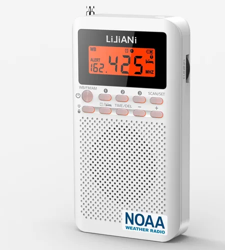 Miniatura 7 de NOAA Weather AM FM Radio portátil operada por 2 pilas AA con auriculares estéreo, reloj despertador digital temporizador de sueño, mejor recepción