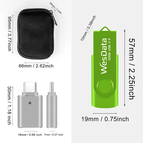 Miniatura 6 de Paquete de 5 unidades flash USB de 64 GB y 2 adaptadores USB C en una funda, unidades de memoria USB, almacenamiento y respaldo para teléfonos