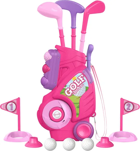 Liberry Juego de golf para niños de 1, 2, 3, 4 años, carrito de golf mejorado para niños con diseño único de correa para el hombro, juguetes de golf