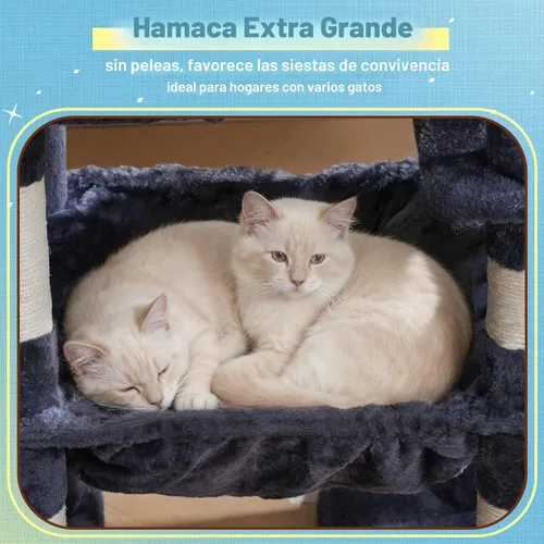 Miniatura 6 de Hey-brother Torre de árbol para gatos, postes rascadores con 3 condominios, canasta grande, cama acogedora, tabla de sisal, camino de escalada paso