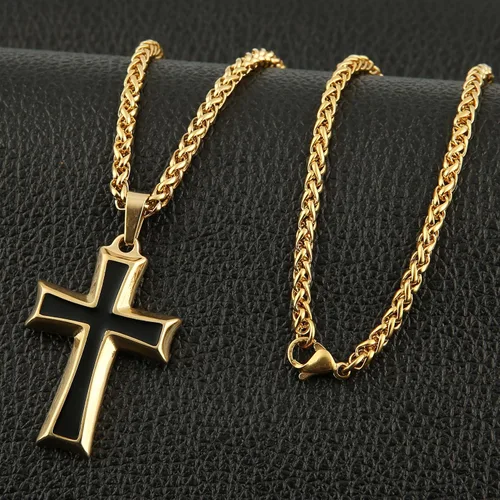 Miniatura 3 de HZMAN collar con colgante de cruz en acero inoxidable para hombres con cadena