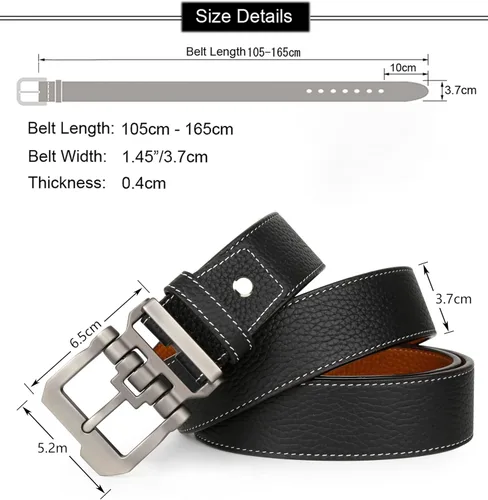 Miniatura 3 de JingHao Cinturones para hombres grandes y altos, cinturón de cuero para jeans casuales, para trabajo, todos los tamaños, 28 a 64 pulgadas, negro