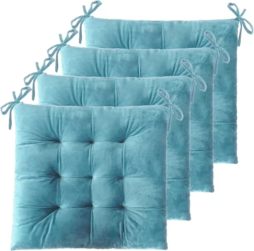 Miniatura 8 de ELFJOY Paquete de 4 cojines para sillas de comedor, cojines para sillas de cocina, oficina, cojín cuadrado copetudo con lazos