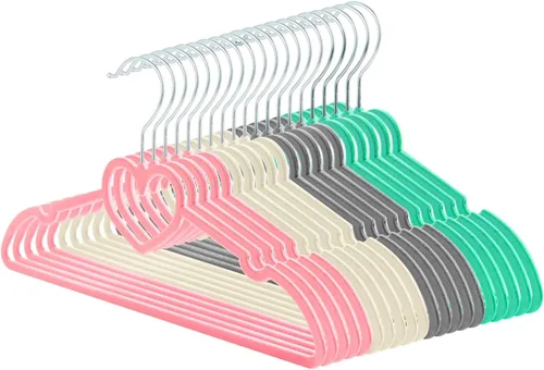 Paquete de 20 perchas de terciopelo antideslizantes de 16 pulgadas para adultos, perchas delgadas con gancho giratorio de 360 grados, duraderas y
