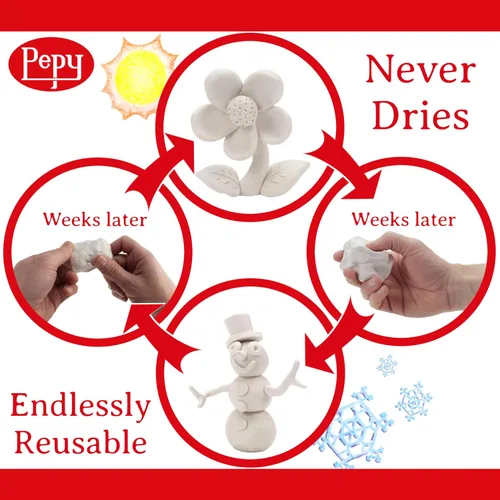 Miniatura 2 de Pepy Arcilla de modelado de plastilina a base de aceite reutilizable y no seca, blanca, 2 libras, sin azufre y no tóxica, ideal para niños