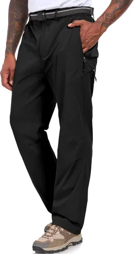 Miniatura 9 de NOUKOW Pantalones de senderismo para hombre, de secado rápido, ligeros, impermeables, elásticos, 6 bolsillos con cremallera y cinturón