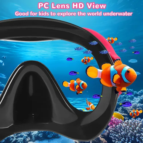 Miniatura 6 de Keary Kids Swim Goggles with Nose Cover for 5-16 Anti Fog Swimming Mask for Toddler Boys Girls Youth Negro y rosa (lente espejo)