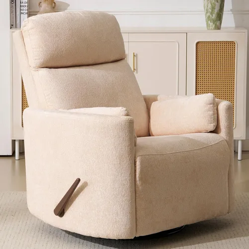 Miniatura 13 de Sillón reclinable mecedor giratorio de gran tamaño con masaje y calor, sillón reclinable giratorio para guardería con reposacabezas ajustable, silla