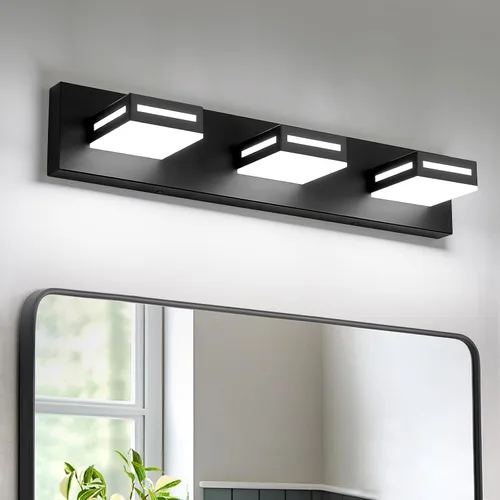 Miniatura 12 de Lámparas LED modernas para baño, 3 luces de 24 pulgadas, regulables, 5CCT, ajustables, color negro mate, para accesorios de iluminación de baño