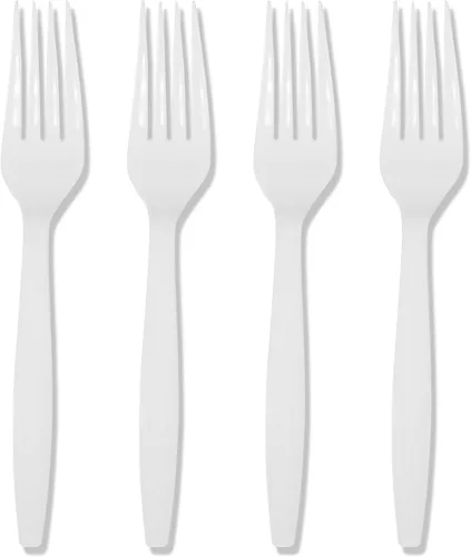 Miniatura 9 de Prestee 100 tenedores de plástico – Utensilios de cubiertos de plástico dorado resistentes de 7 pulgadas – Tenedores dorados elegantes y desechables