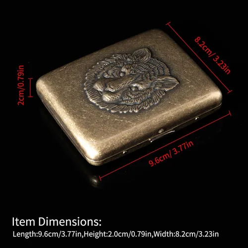 Miniatura 2 de Caja de metal vintage, cobre chapado en metal, capacidad 18-20, tigre de alivio de superficie, embalaje de caja de regalo