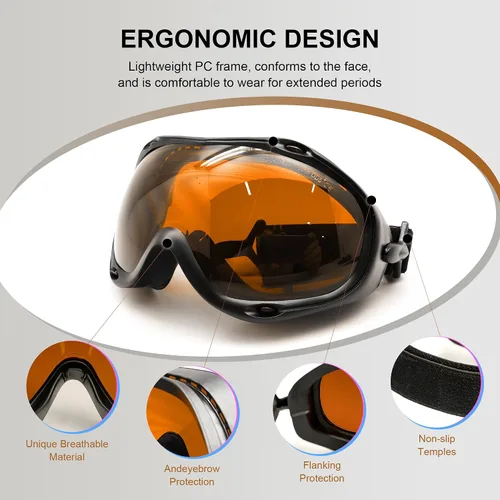 Miniatura 6 de MCWlaser 190-540nm y 800-1700nm Gafas de Seguridad Láser OD5+, Protección Yag, Láser Azul, Verde y Luz UV, Anteojos de Protección Láser para 405nm