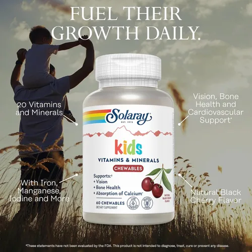 Miniatura 3 de SOLARAY Vitaminas y minerales para niños, multivitamínico completo para niños, gran sabor a cereza negra (076280047974)